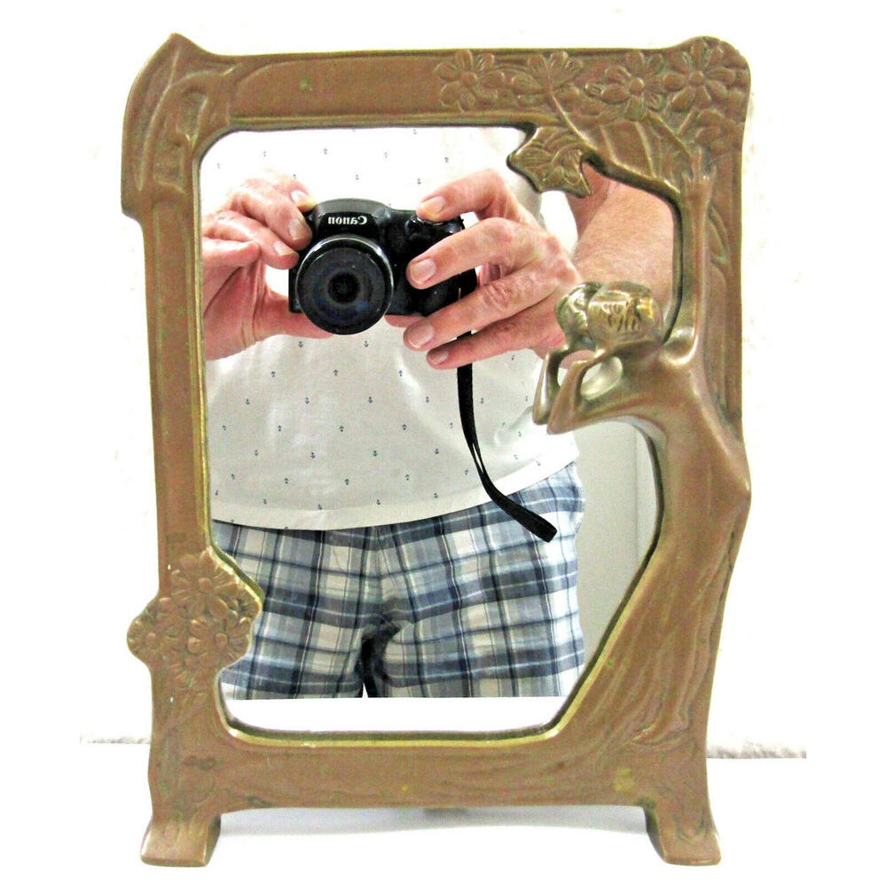 Lady of the Lake Antique Art Nouveau Bronze Free-Standing Table Mirror c. 1910 - Picture 3 of 11